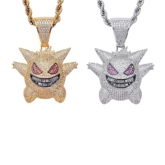 Iced Out 3D Cartoon Character Icy CZ Diamonds 14K Gold Plated Necklace - Picture 6 of 8